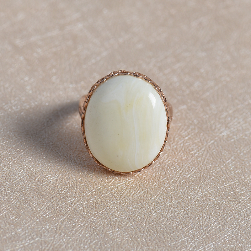 波罗的海天然18K金镶白蜜戒指 - 红掌柜