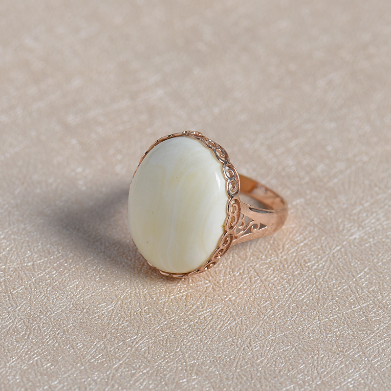 天然18K金镶白蜜戒指 - 红掌柜