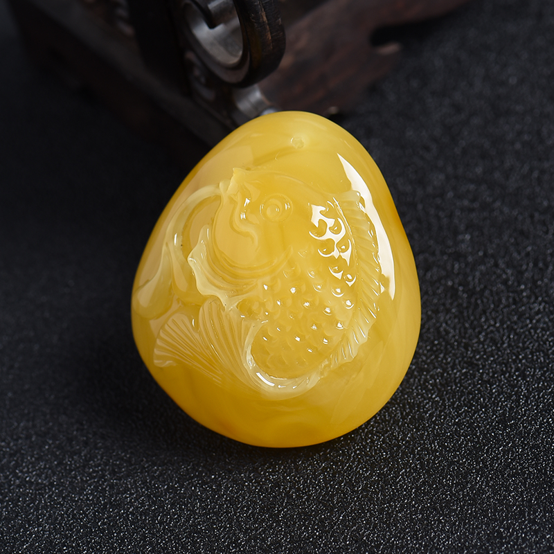 鸡油黄蜜蜡鱼吊坠 - 红掌柜珠宝