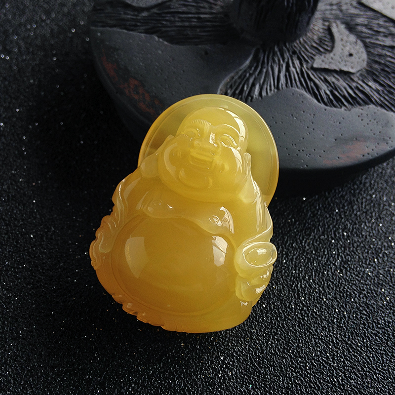 鸡油黄蜜蜡佛吊坠-红掌柜珠宝