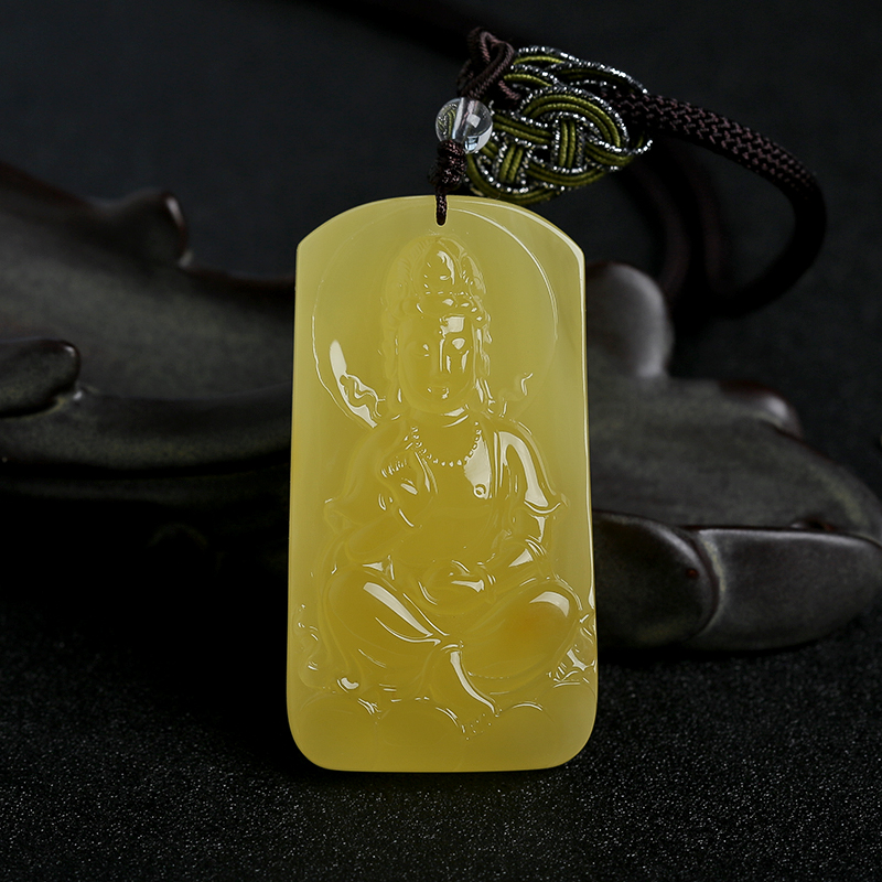 鸡油黄蜜蜡观音吊坠-红掌柜珠宝