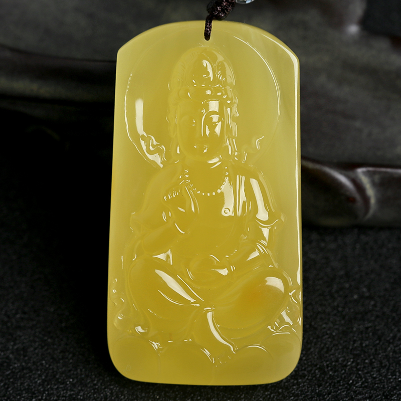 波罗的海蜜蜡鸡油黄观音吊坠-红掌柜珠宝