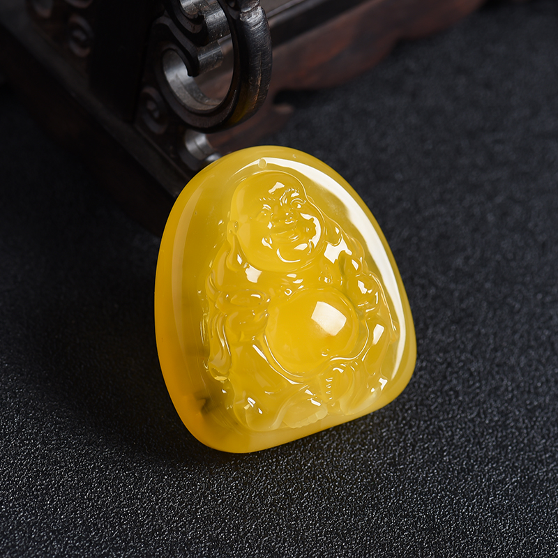 天然鸡油黄蜜蜡佛吊坠-红掌柜