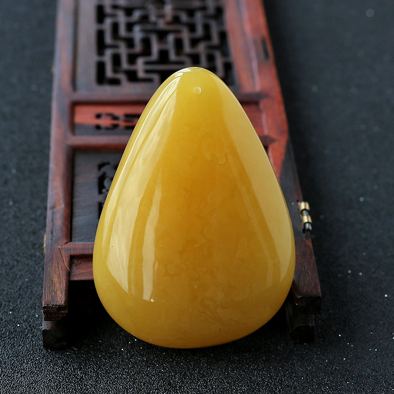 鸡油黄蜜蜡水滴吊坠-红掌柜珠宝