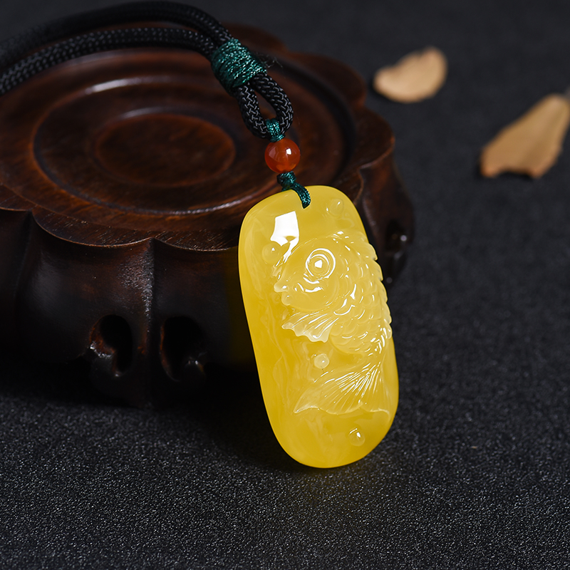 天然蜜蜡鱼吊坠-红掌柜