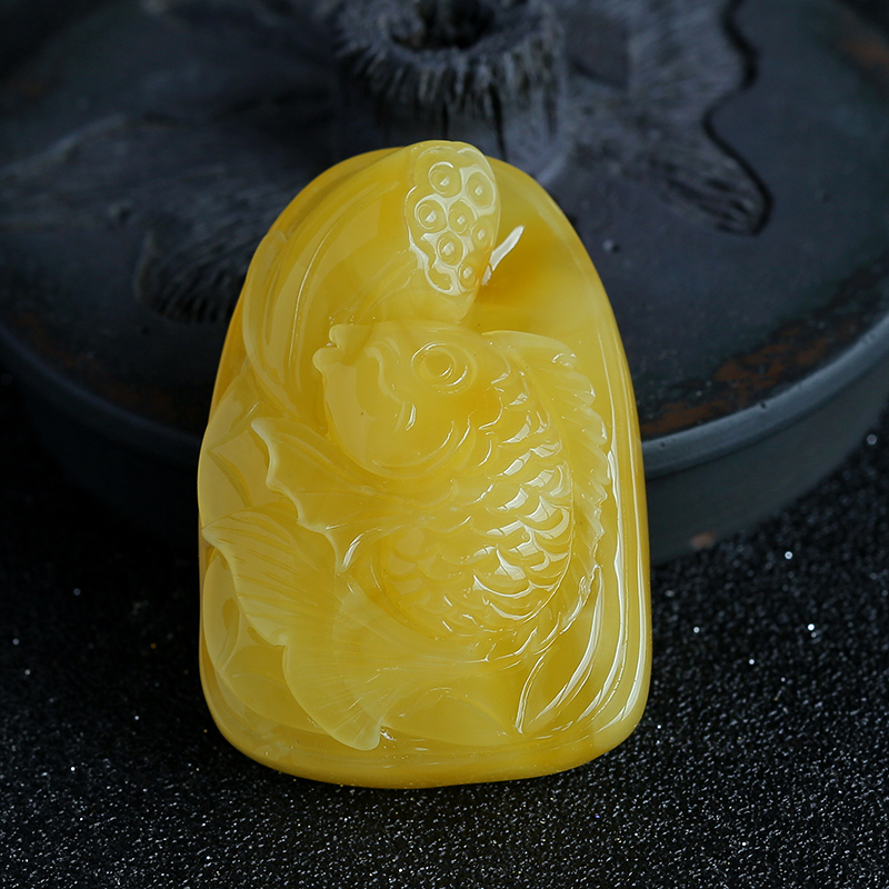 蜜蜡连年有余吊坠-红掌柜