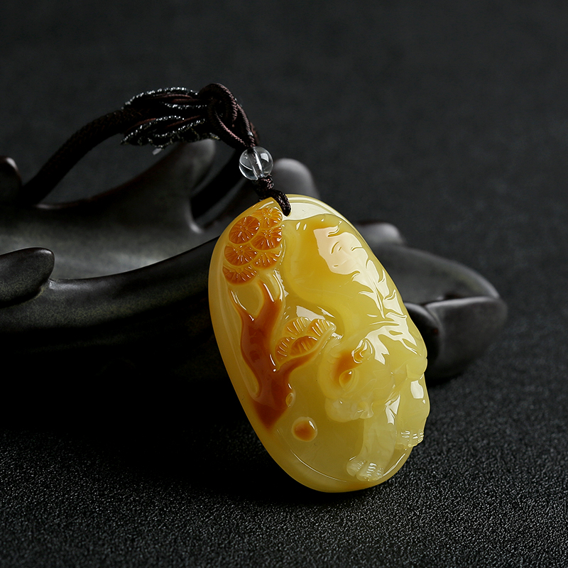 天然带皮蜜蜡老虎吊坠 - 红掌柜