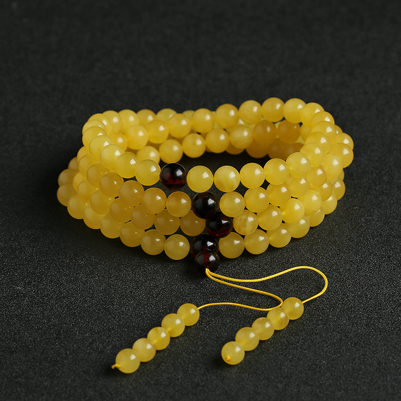 鸡油黄蜜蜡108佛珠-红掌柜