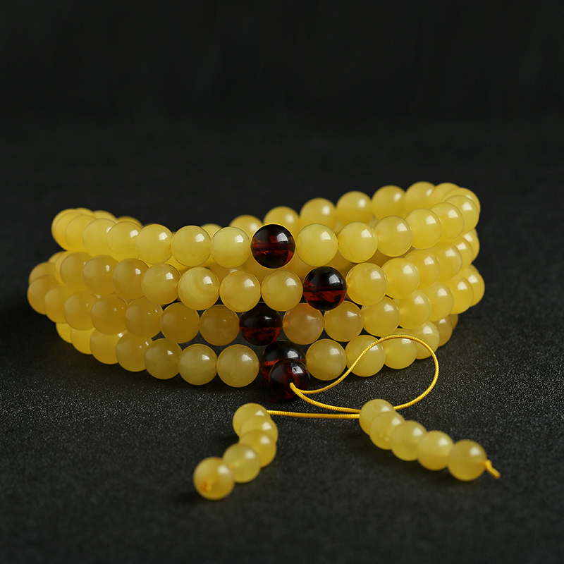 鸡油黄蜜蜡108佛珠-红掌柜