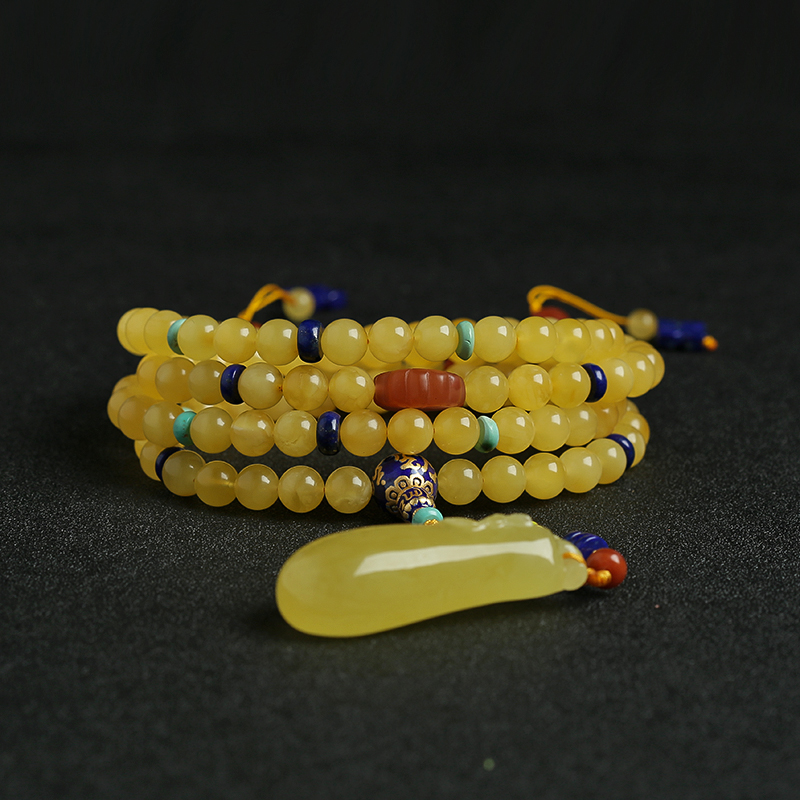 鸡油黄蜜蜡108佛珠-红掌柜