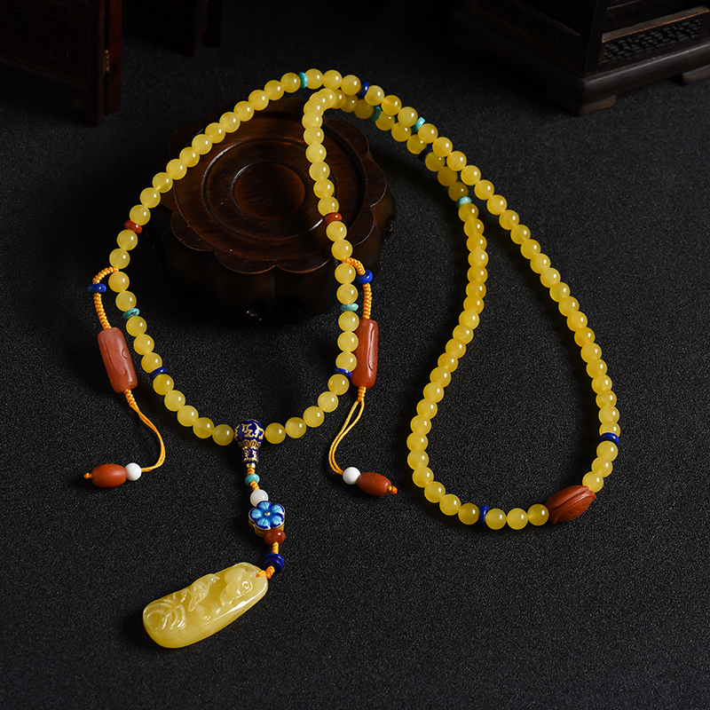 7.5mm鸡油黄蜜蜡108佛珠-红掌柜