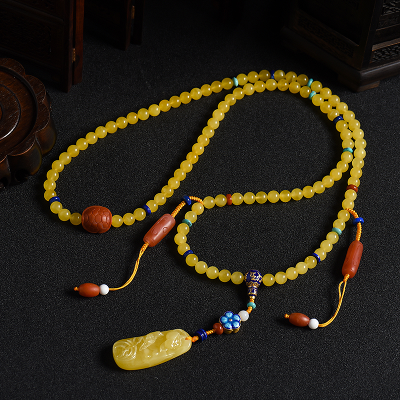 7.5mm鸡油黄蜜蜡佛珠-红掌柜