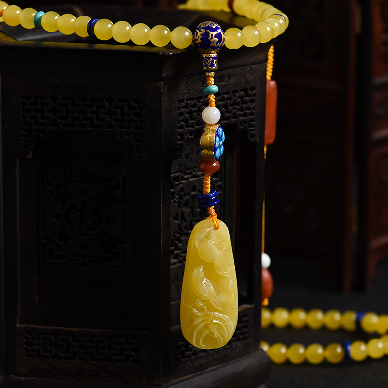 鸡油黄蜜蜡108佛珠-红掌柜