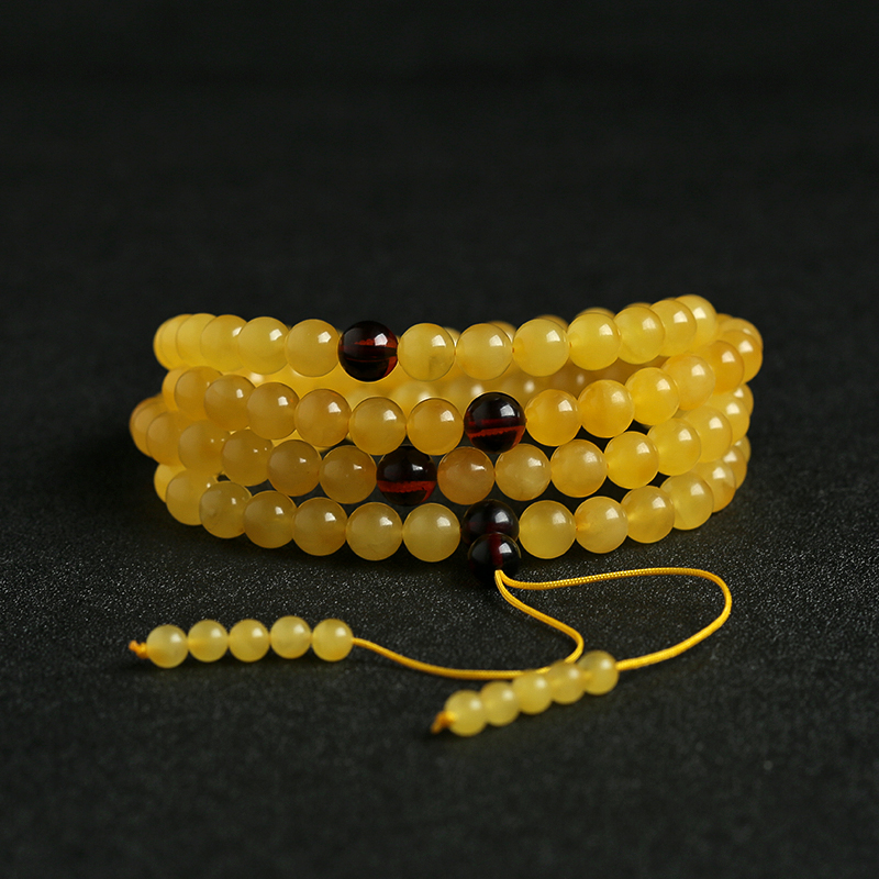 鸡油黄蜜蜡108佛珠-红掌柜