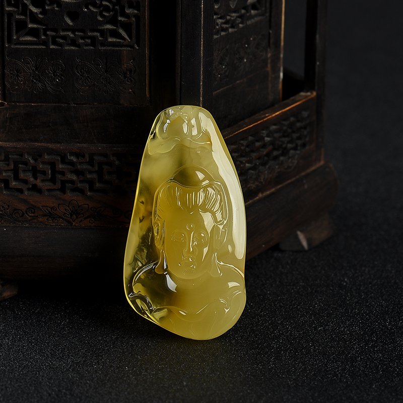 波罗的海天然俏色金绞蜜观音吊坠-红掌柜