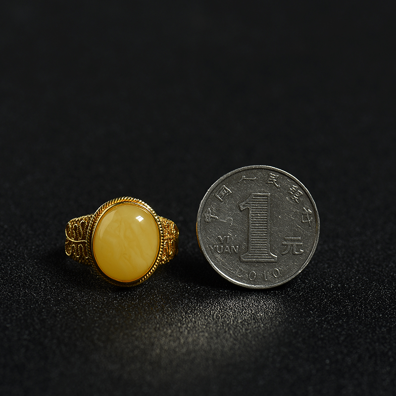 鸡油黄蜜蜡戒指-红掌柜