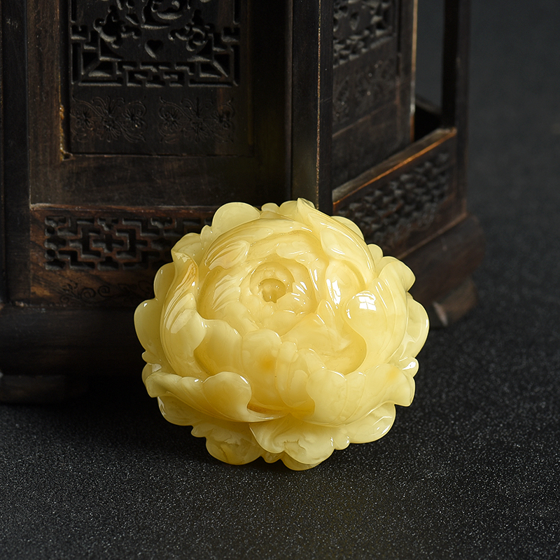 柠檬黄蜜蜡花开富贵吊坠-红掌柜