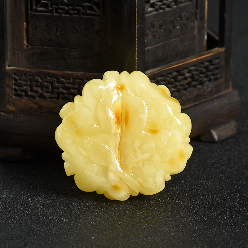 天然柠檬黄蜜蜡花开富贵吊坠-红掌柜