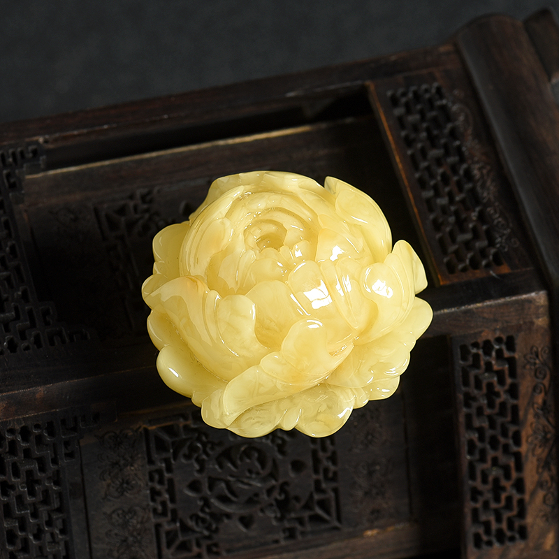 天然蜜蜡花开富贵吊坠-红掌柜