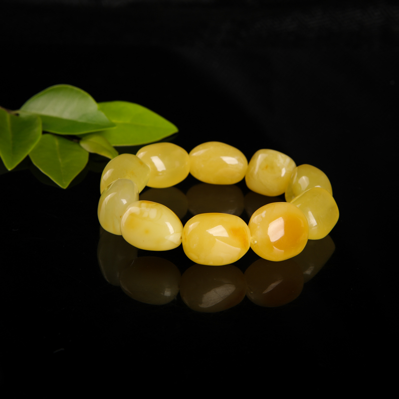 鸡油黄蜜蜡单圈手串-红掌柜