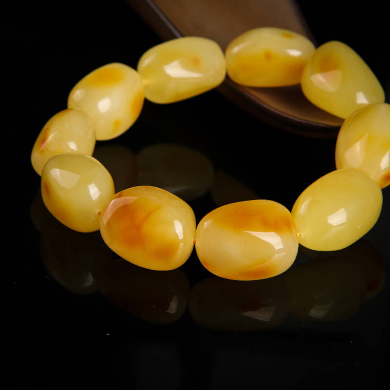 鸡油黄蜜蜡单圈手串-红掌柜