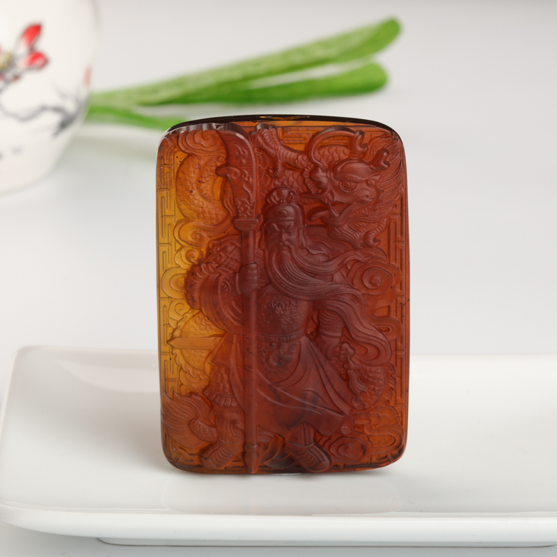 棕珀关羽吊坠-红掌柜