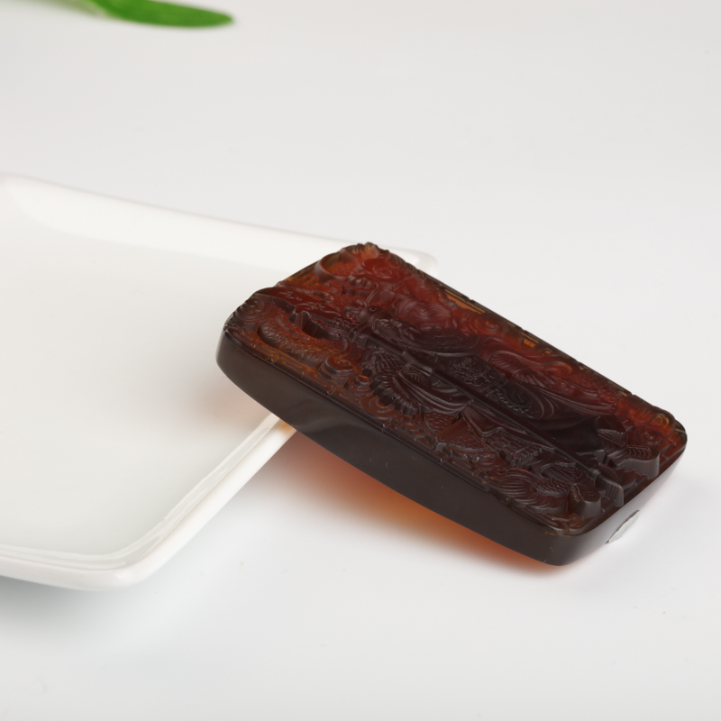 天然棕珀关羽吊坠-红掌柜