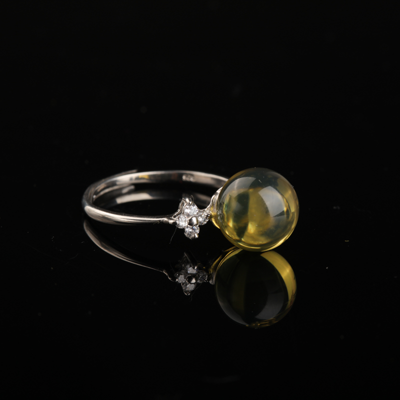 银镶金兰珀戒指-红掌柜