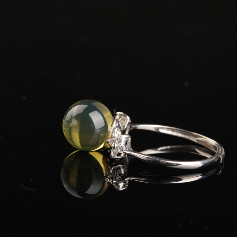 天然银镶金兰珀戒指-红掌柜