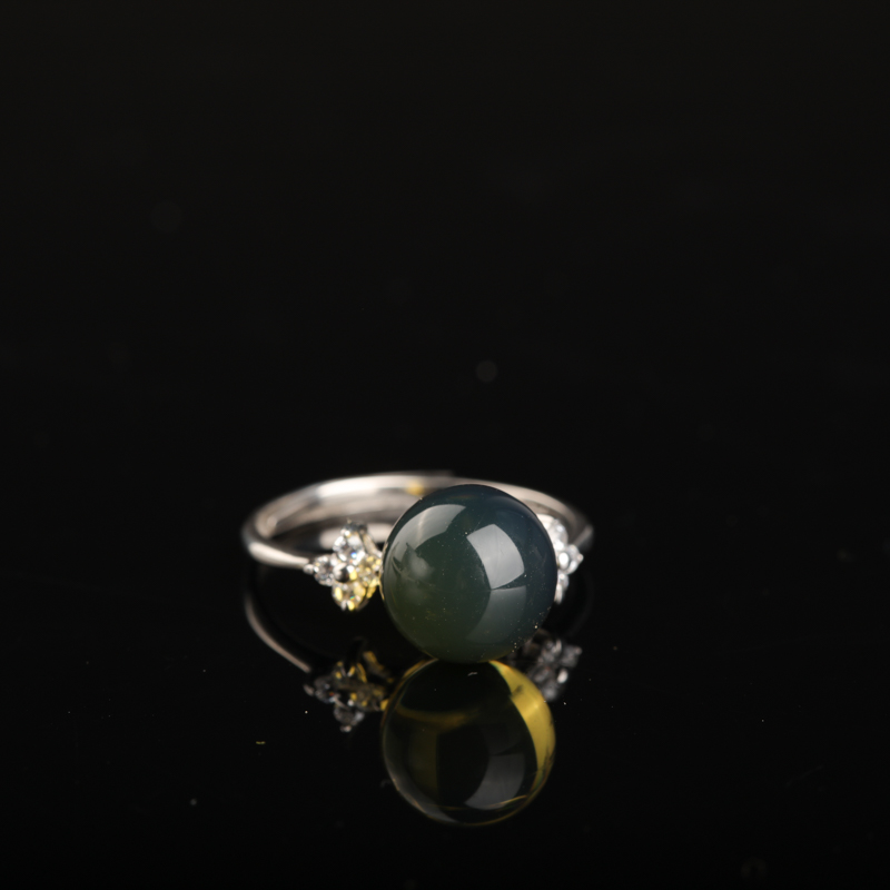 银镶金兰珀戒指-红掌柜