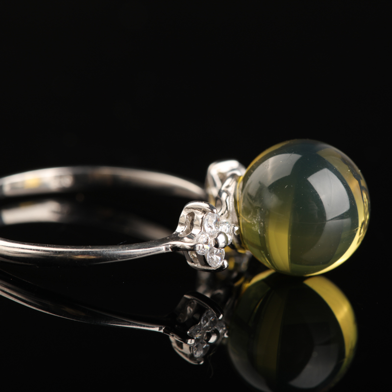 银镶金兰珀戒指-红掌柜