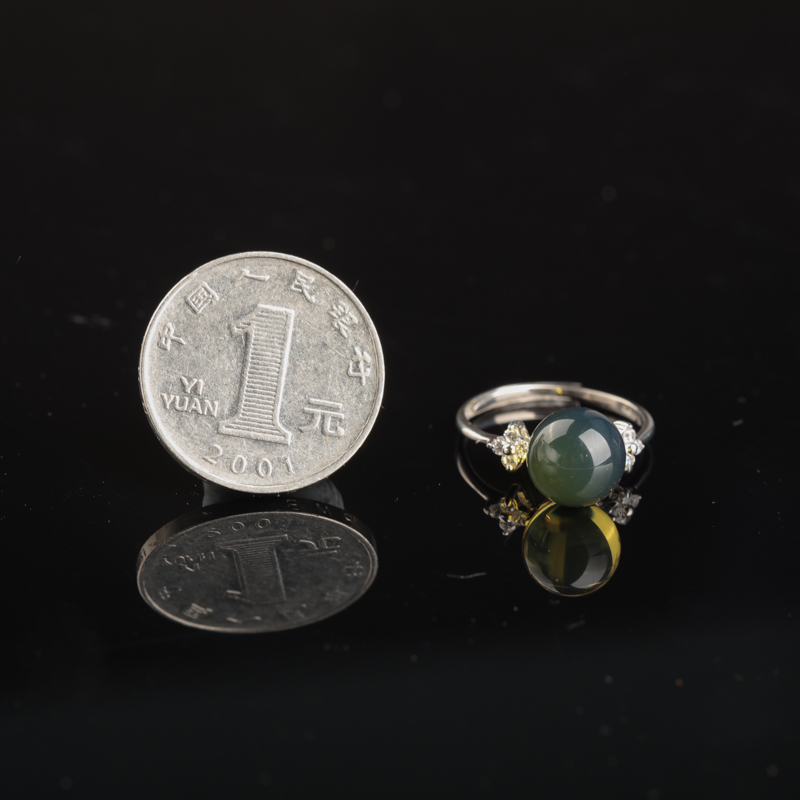 天然银镶金兰珀戒指-红掌柜