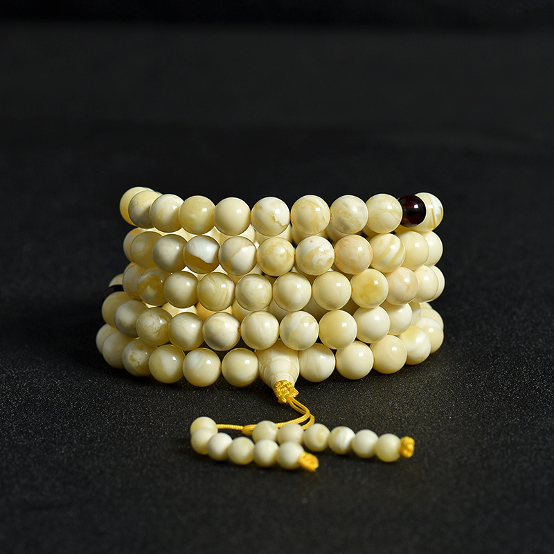 天然乌克兰9.5mm白花蜜108佛珠-红掌柜