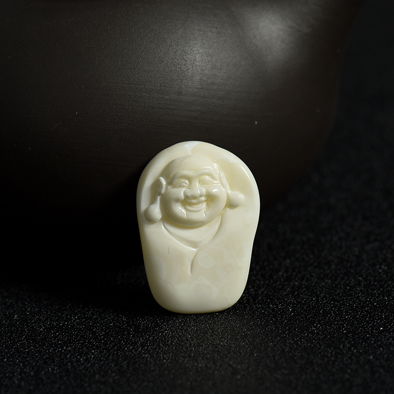 天然带皮象牙白白蜜弥勒佛吊坠-红掌柜