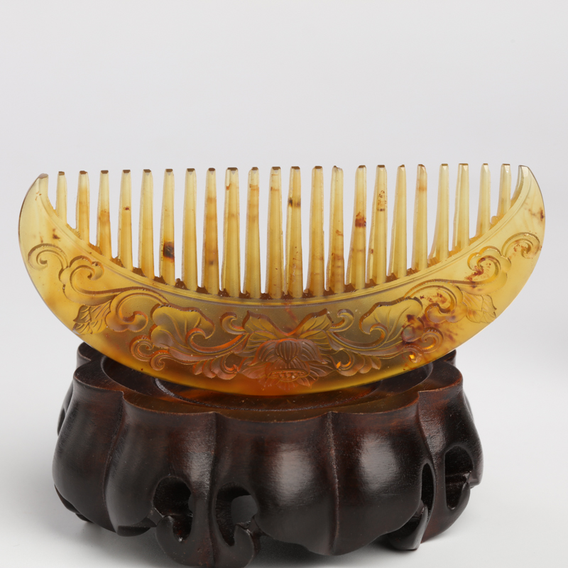 棕珀花开富贵梳子-红掌柜