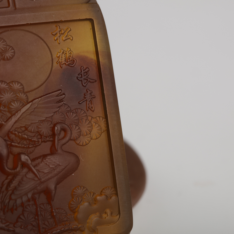 天然缅甸棕珀松鹤长青吊坠-红掌柜