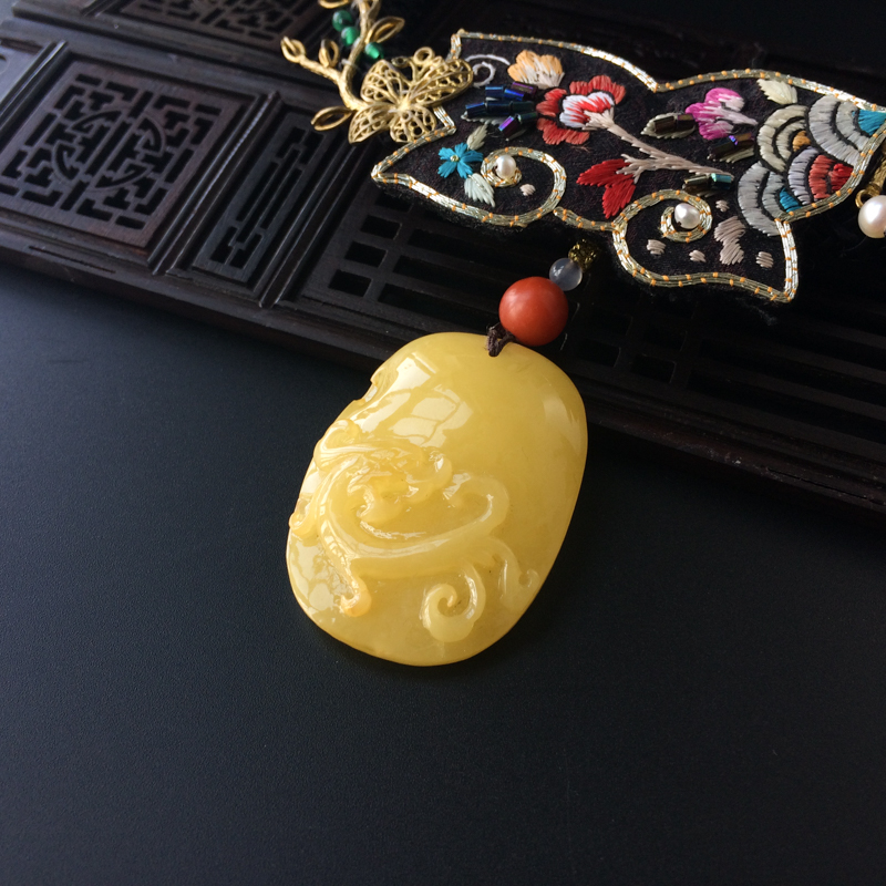 蜜蜡仿古龙项链-红掌柜