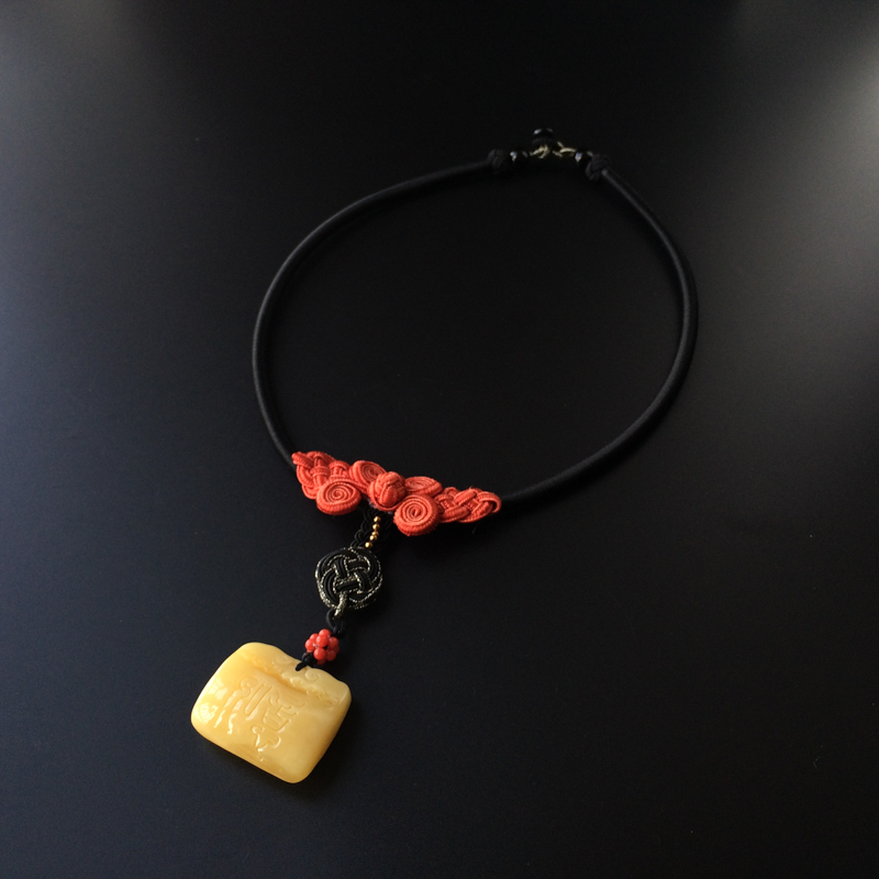 满黄蜜蜡如意锁古典项链-红掌柜