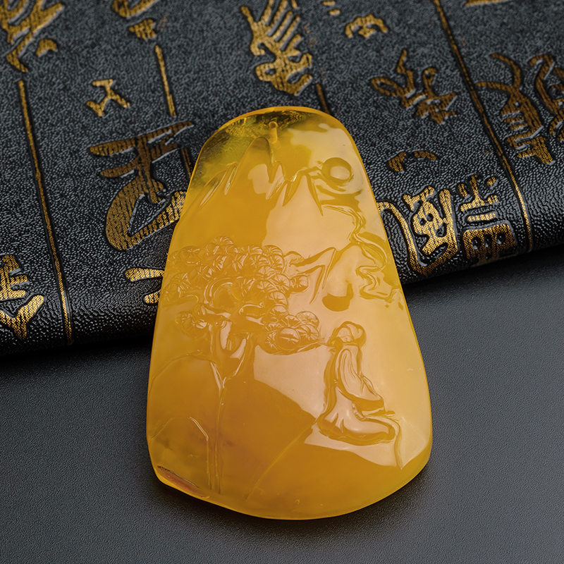 鸡油黄金包蜜山水吊坠-红掌柜珠宝