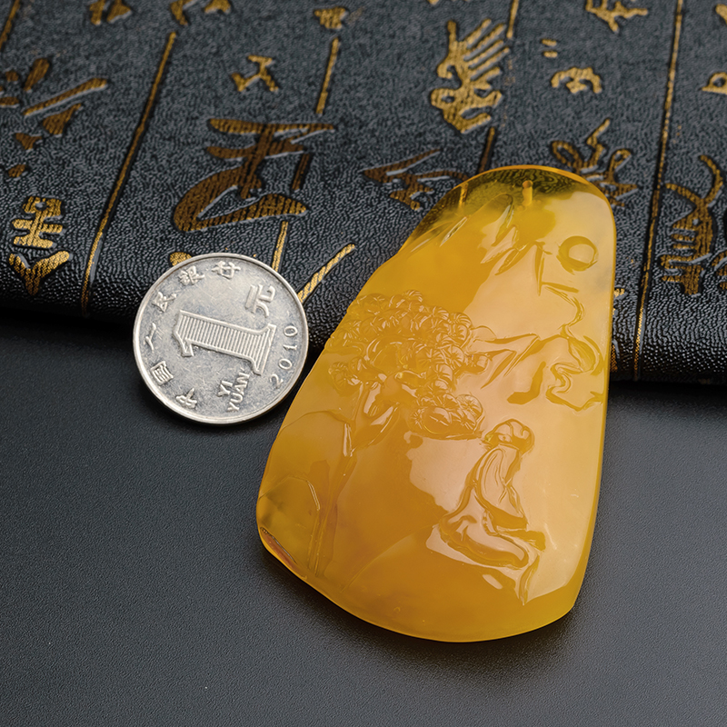 蜜蜡山水吊坠-红掌柜珠宝