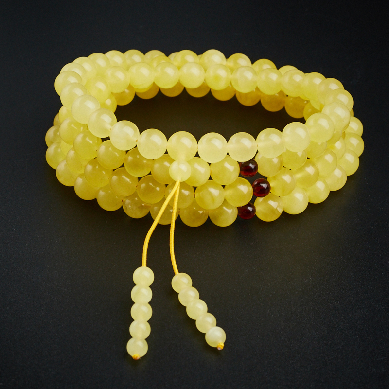 鸡油黄蜜蜡108佛珠-红掌柜珠宝