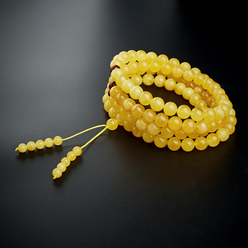 鸡油黄蜜蜡佛珠-红掌柜珠宝