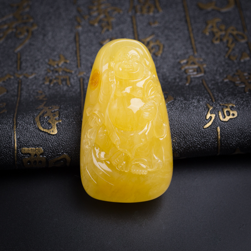 满蜜鸡油黄蜜蜡逍遥佛吊坠-红掌柜