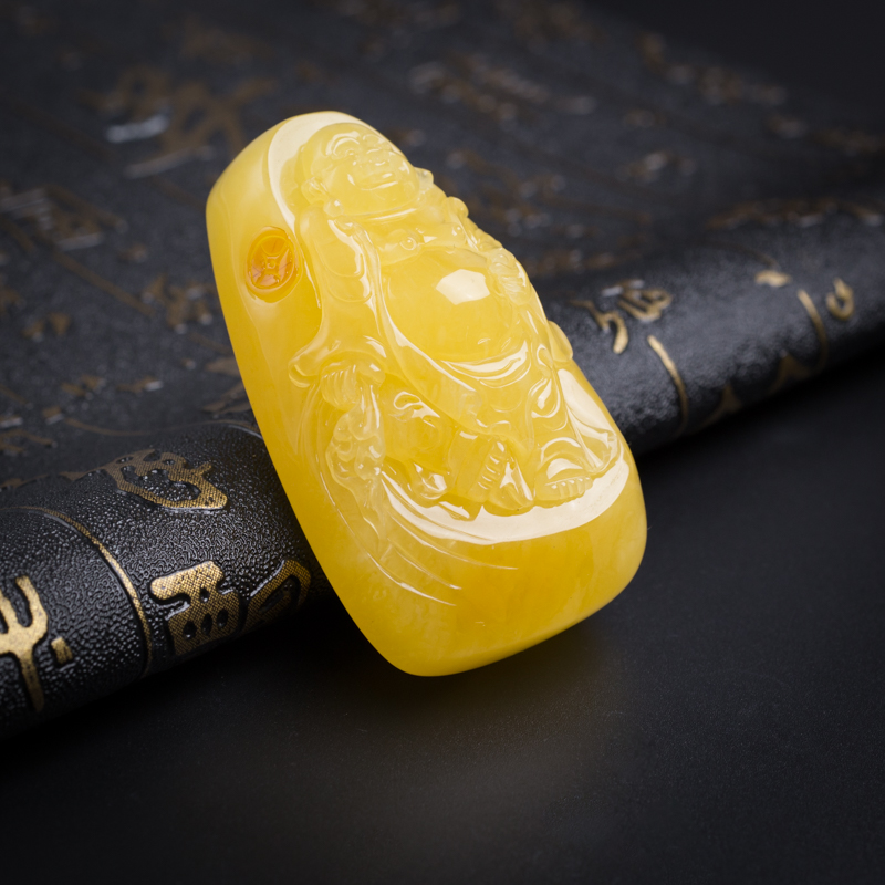 鸡油黄蜜蜡逍遥佛吊坠-红掌柜