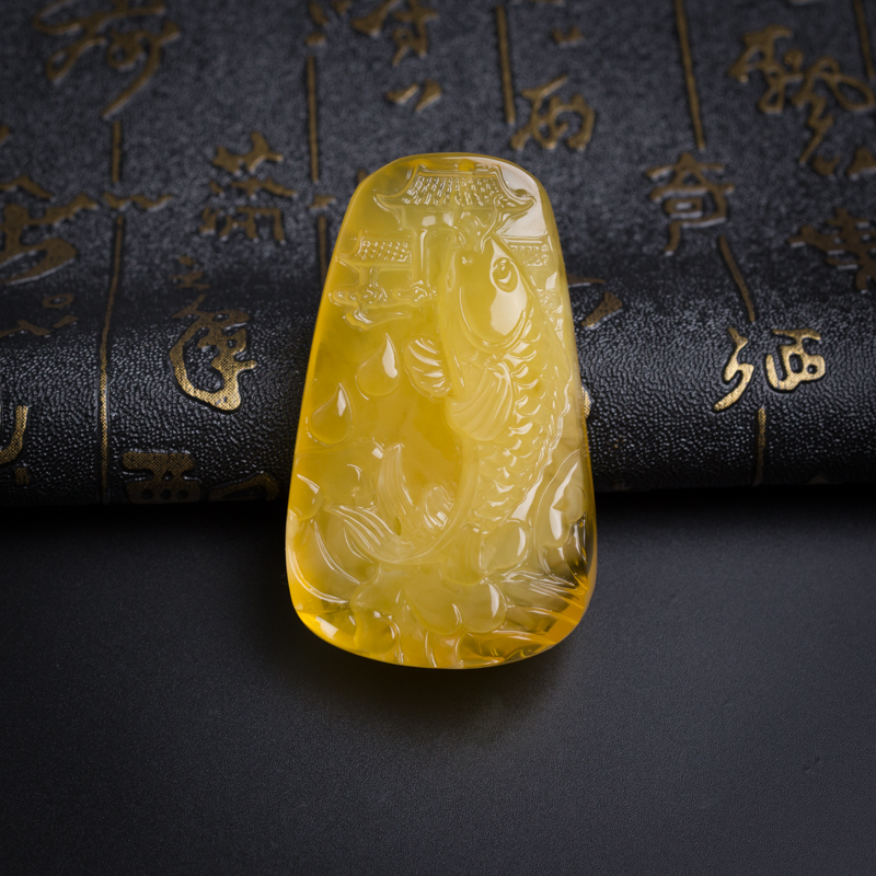 金包蜜鸡油黄蜜蜡鱼跃龙门吊坠-红掌柜