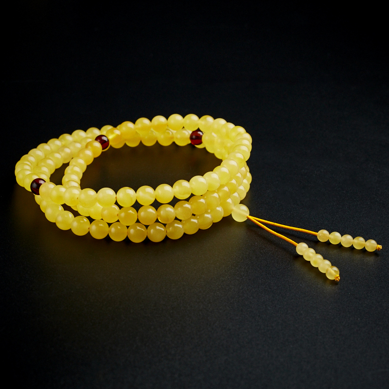 天然鸡油黄蜜蜡108颗佛珠手串 - 红掌柜