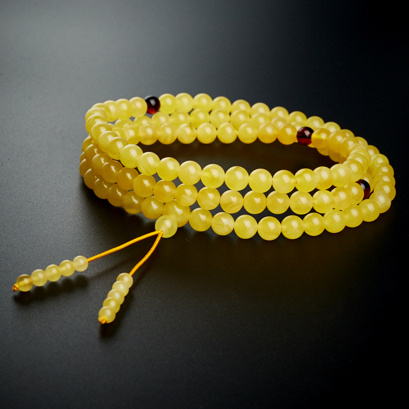 鸡油黄蜜蜡108颗佛珠手串 - 红掌柜