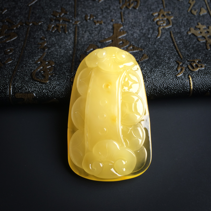 金包蜜鸡油黄蜜蜡如意吊坠-红掌柜