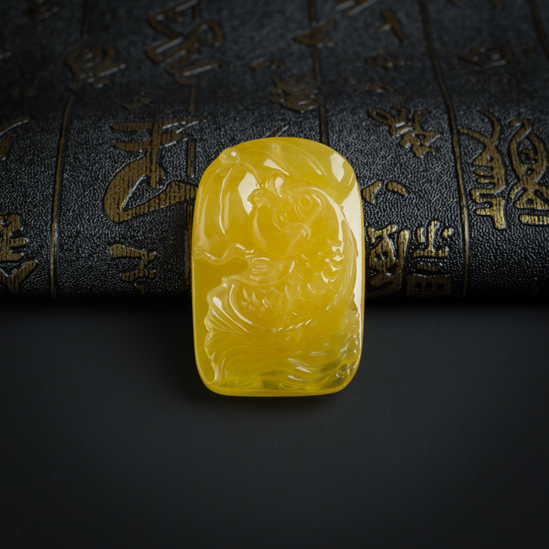 波罗的海鸡油黄金绞蜜蜜蜡年年有余吊坠-红掌柜