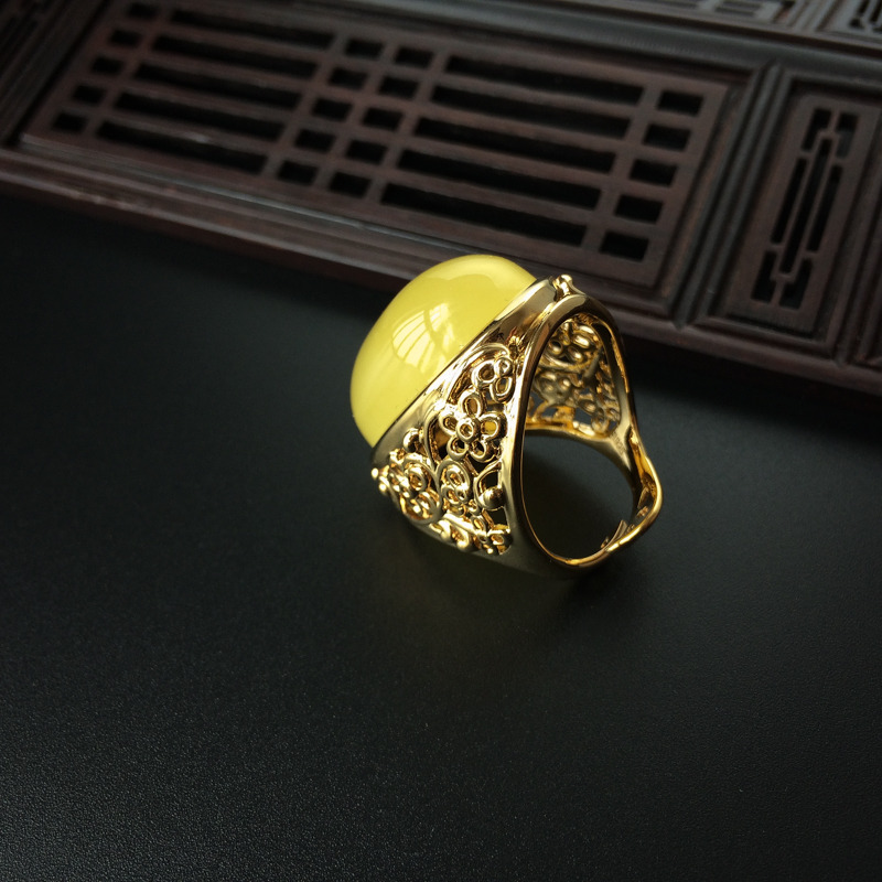 银镀金满蜜蜜蜡开口戒指 - 红掌柜